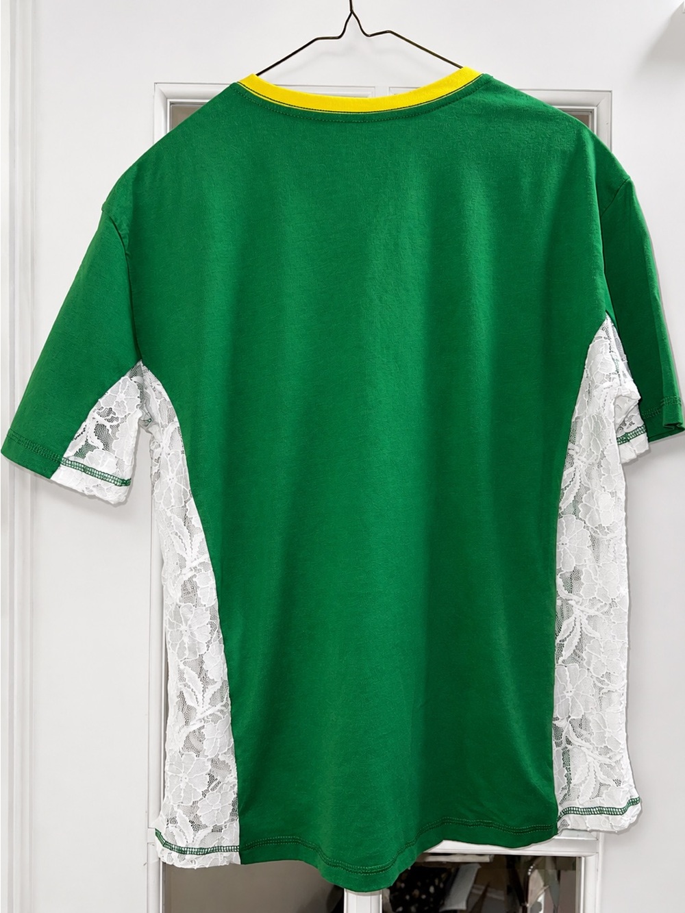 Zoe + Liv Brazil Green '92' Lace-Panel V-Neck Jersey with Yellow Trim - Picture 3 of 7